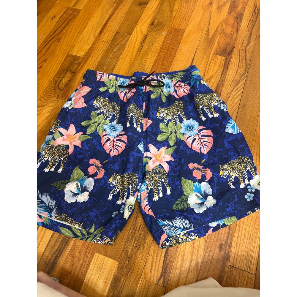 George Mens Swim Trunks Floral Hawaiian Leopard Print